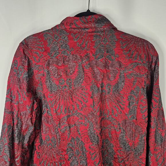 Chicos Size 2 Jacket Womens Red Gray Snap Front Lined Pockets Cotton Lyocell L - Picture 5 of 8